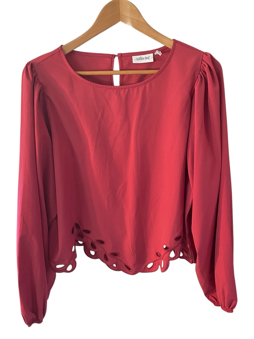 C50- Addison Road Scalloped Hem Long Sleeve Top in Red